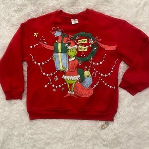 Dr. Seuss Red Grinch Graphic Crewneck with twinkling lights
